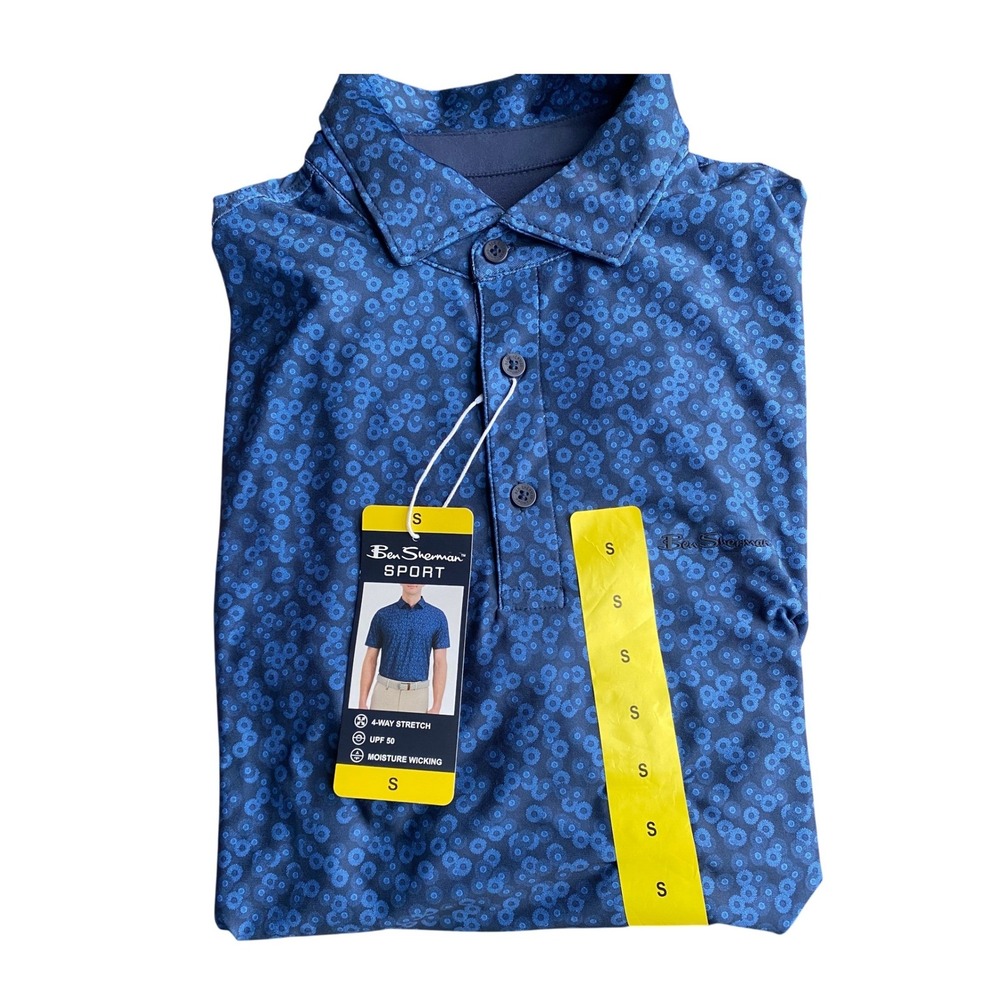 Ben Sherman Sport Polo Shirt Mens Small Blue NWT 4-Way Stretch Moisture Wicking